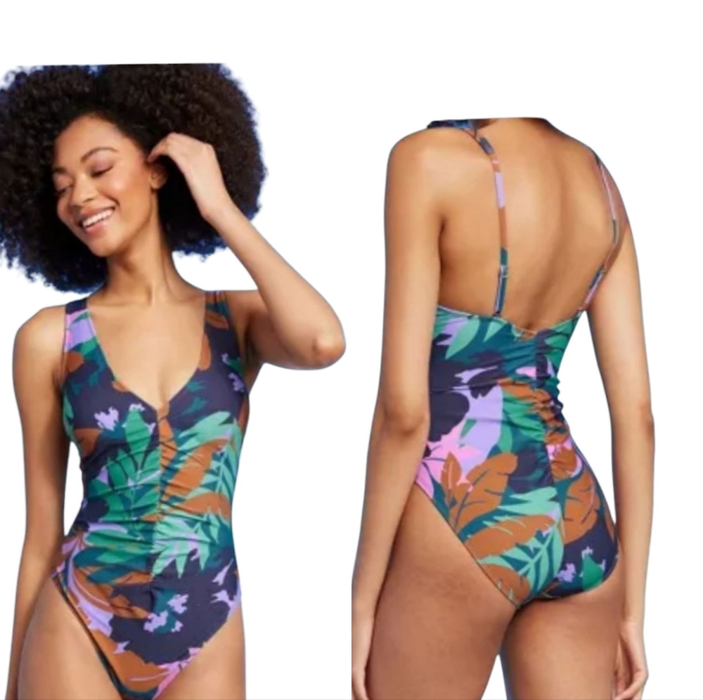 Shade & Shore Floral Shirred One Piece Swimsuit‎ NWT